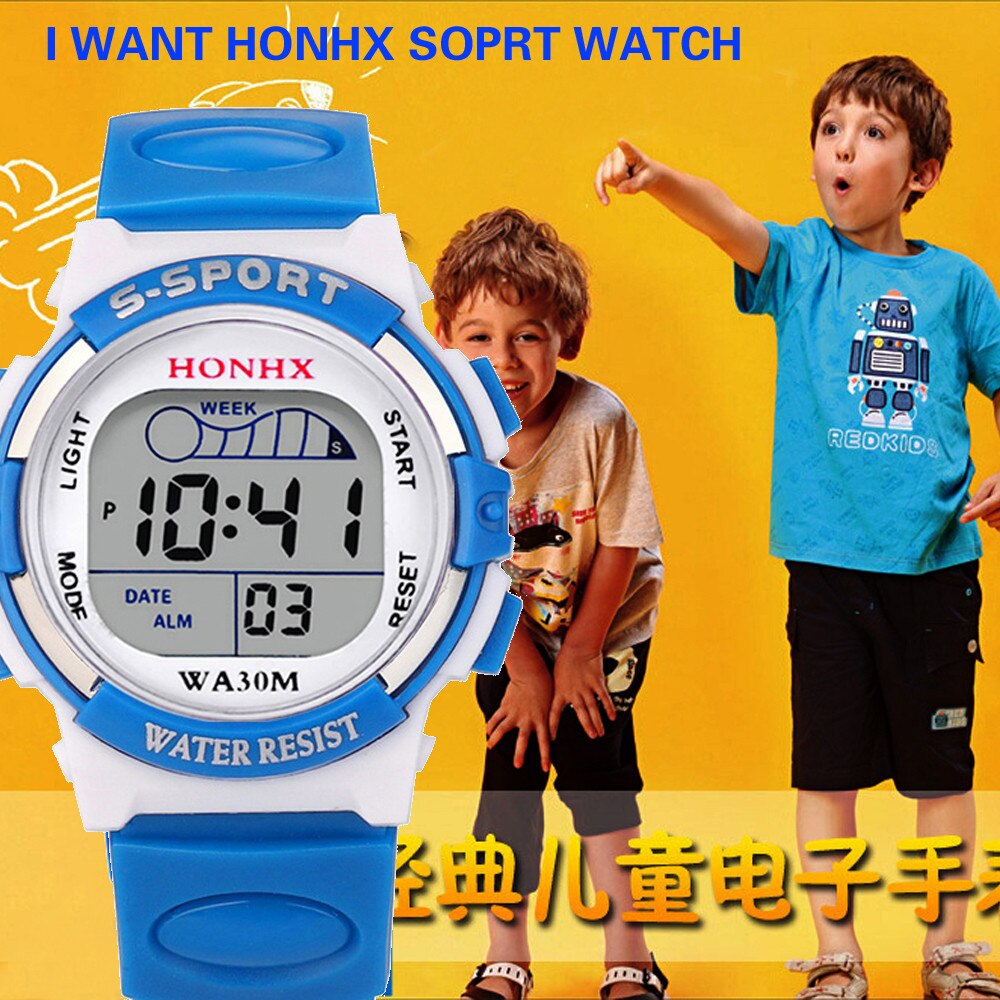 Watch Waterproof Children Boys Digital LED Sports Watch Kids Alarm Date Watch Casual Electronic Simplicity Round Watch