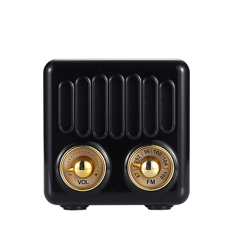 Mini altavoz portátil de madera maciza, Radio FM Retro, Bluetooth, estilo clásico antiguo: Negro