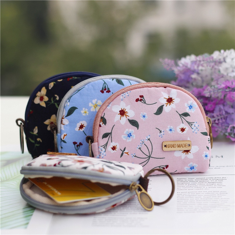 Nueva cartera Floral de algodón con cremallera y flores, monederos de mano informales para mujer, Mini bolso, llavero, monedero Retro, billeteras para chica: style 5