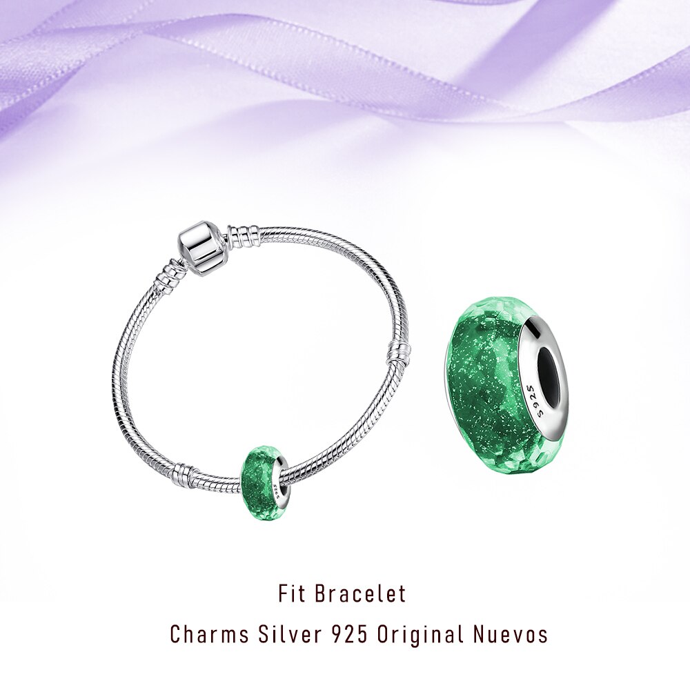 925 Sterling Silver Green Murano Glass Bead DIY Fit Charms Silver 925 Original Bracelets Beads For Women Jewelry Making