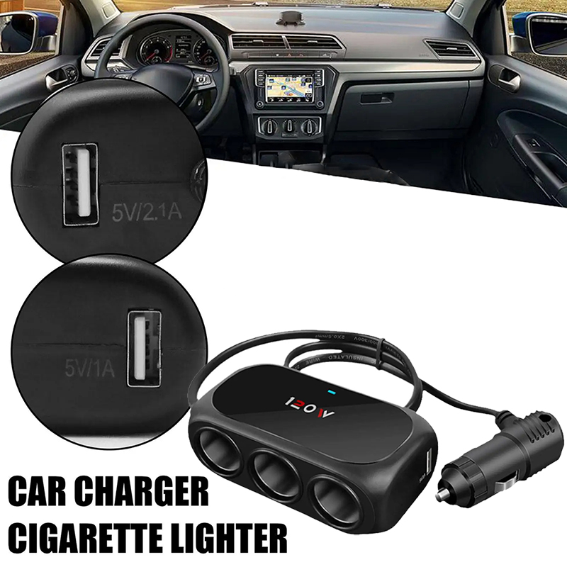 Encendedor de cigarrillos Universal de 120W, 12V, 24V, 3 vías, enchufe múltiple, cargador USB, adaptador Interior doble negro, divisor ABS, accesorio para coche