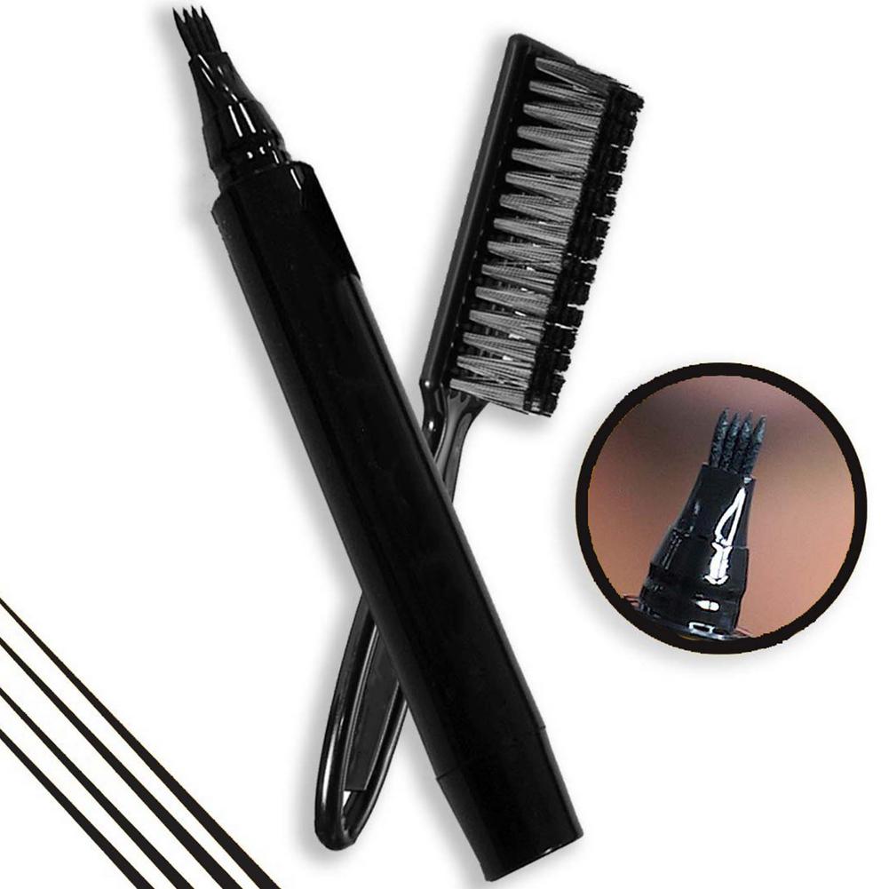 Pluma de barba impermeable para hombre, lápiz y cepillo, potenciador de barba, bigote, colorante, moldeador de pelo, herramientas de lápiz, 2 colores: Black