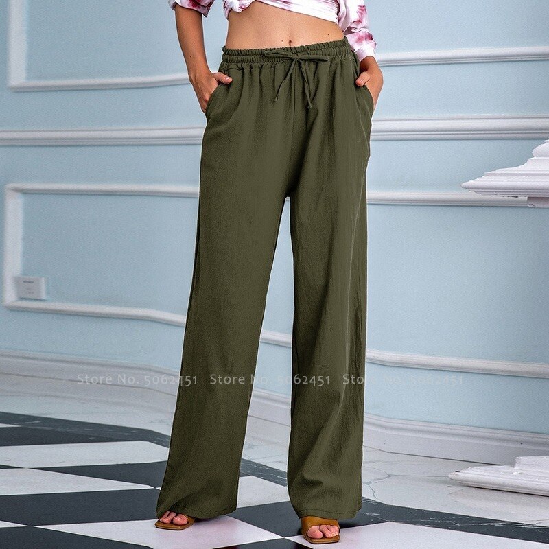 Pantalon en lin pour femmes, Style chinois décontracté, rétro, droit, jambes larges, Vintage, ethnique, orientale, Streetwear