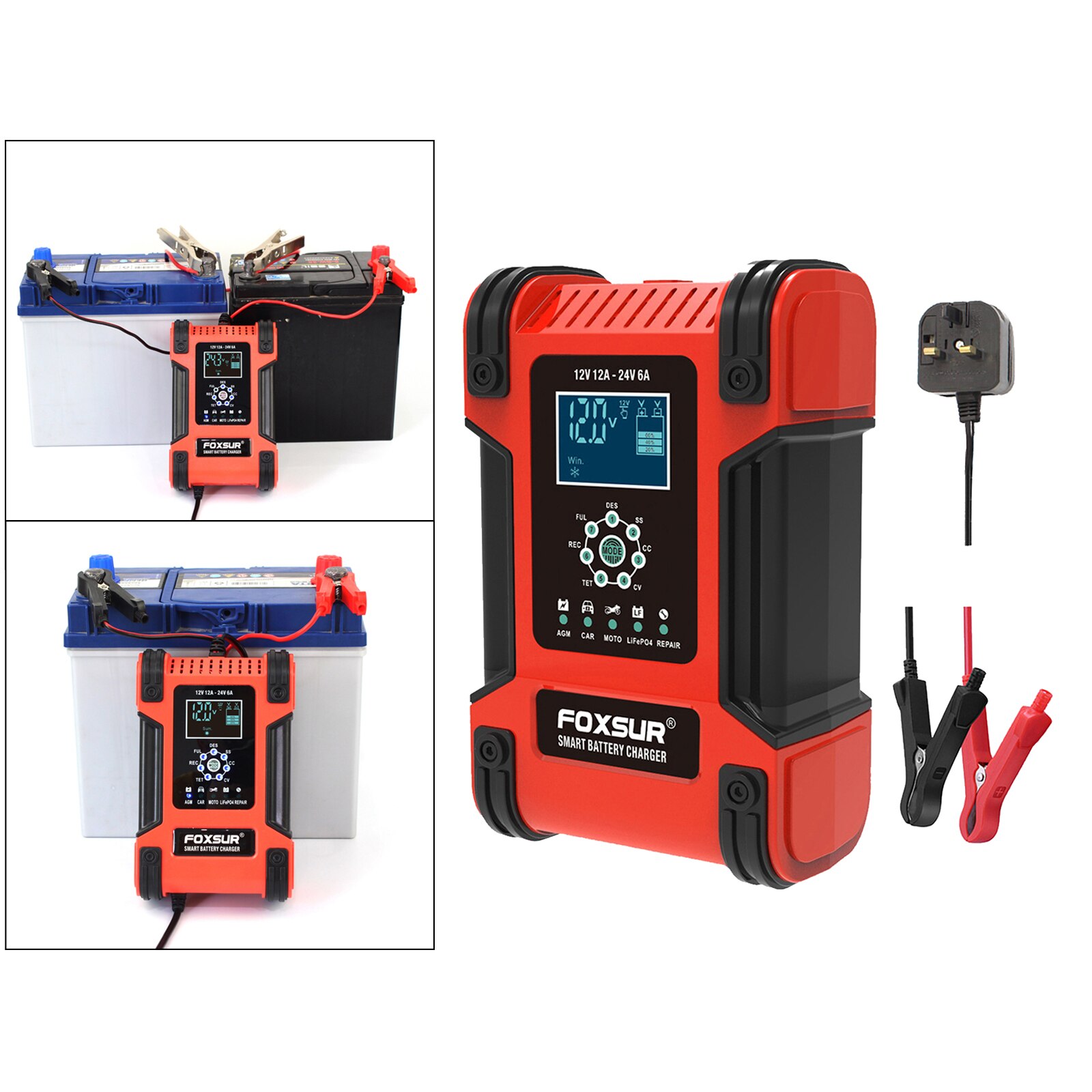 Car Battery Charger 12V 12A Fast Power Emergency Automatic Charging UK Plug