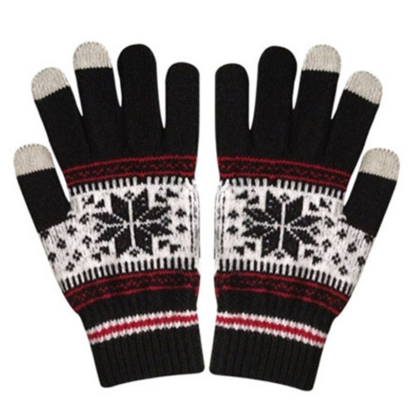 Vinter unisex plus fløjl plus tyk hold varm strikket touch screen handsker kvinder: Sort