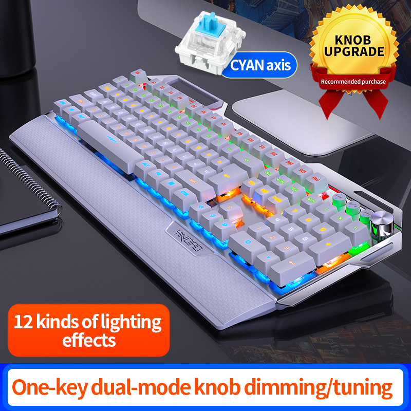 Professionele Gaming Echte Mechanische Toetsenbord Usb Wired 104 Keys Rgb Toetsenborden Voor Pc Computer Gamer Met Polssteun: White with Knob / blauwe schakelaar