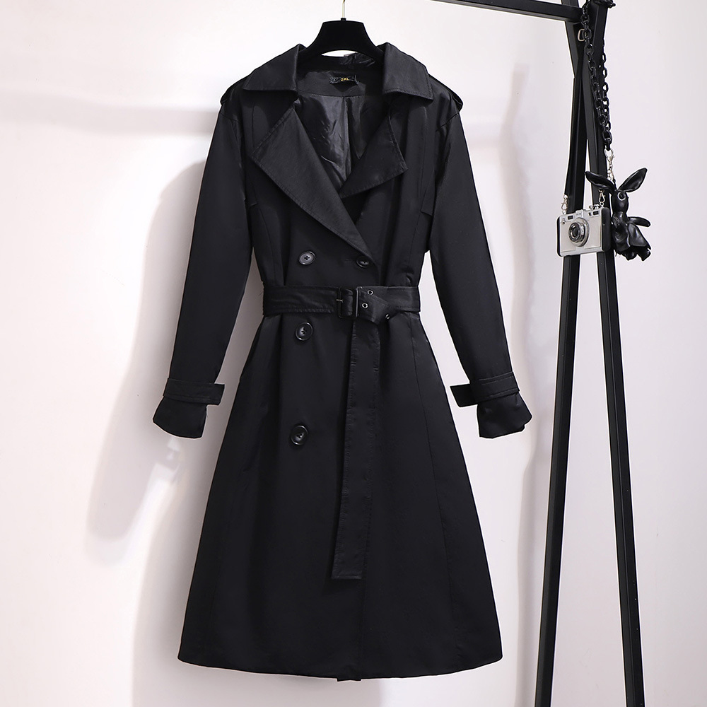 Efterår vinter plus size frakke til kvinder store afslappede løs støv lange frakker trench med bælte rød sort 3xl 4xl 5xl 6xl 7xl
