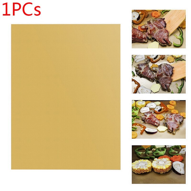 Non-stick BBQ Grill Mat 40*33cm Baking Mat Teflon Cooking Grilling Sheet Heat Resistance Easily Cleaned Kitchen For Party: Golden 1PCs