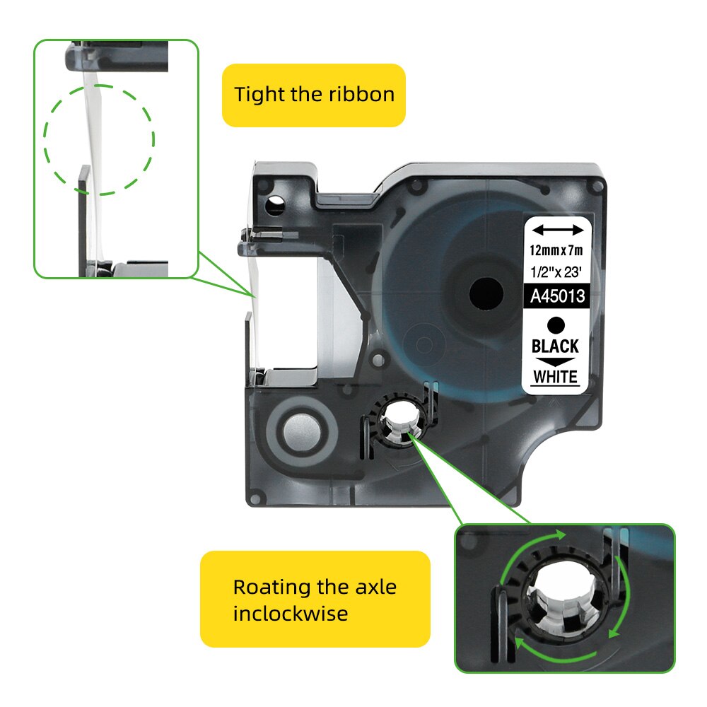 Labelife 45013 12mm 1 paquete Compatible con cintas de etiquetas Dymo D1 para Dymo LM160 LM280 Dymo PNP negro sobre blanco 45013