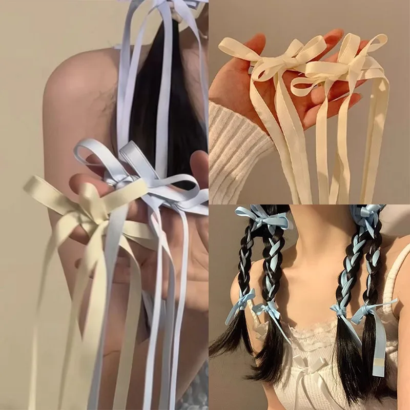 Pinzas para el cabello con lazos trenzados, cintas, coletas dobles, gorros ultra bonitos, horquillas largas dulces de estilo coreano a la , 2 uds.