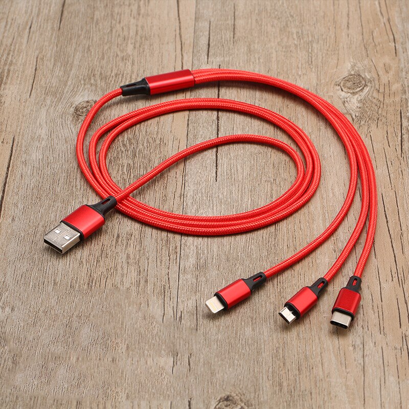3 in datakabel voor android iphone type-c mobiele telefoon multifunctionele usb-kabel 1 drie slepende datakabels