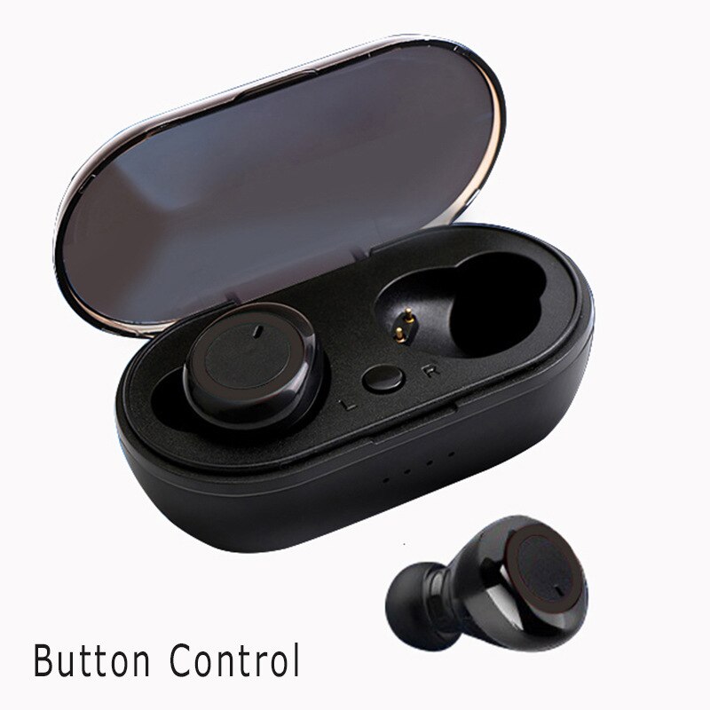 Y50 TWS Earphone bluetooth 5.0 True Wireless headphone Stereo Headset IPX7 Waterproof Sport Earbuds With Microphone Charging Box: Black-Black