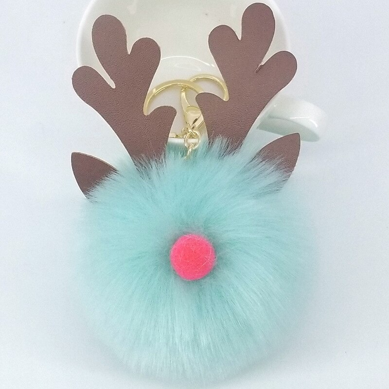 Noël flou Caribou corne cheveux boule porte-clés dessin animé Elk jouet pour femmes fille fausse fourrure boule sac à main porte-clés