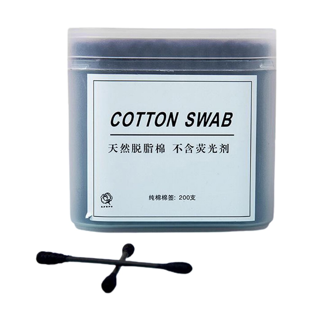 Coton-tige avec manche bâton, 200 pièces, coton-tige, applicateur de nettoyage, Extension de cils, outil cosmétique: Black