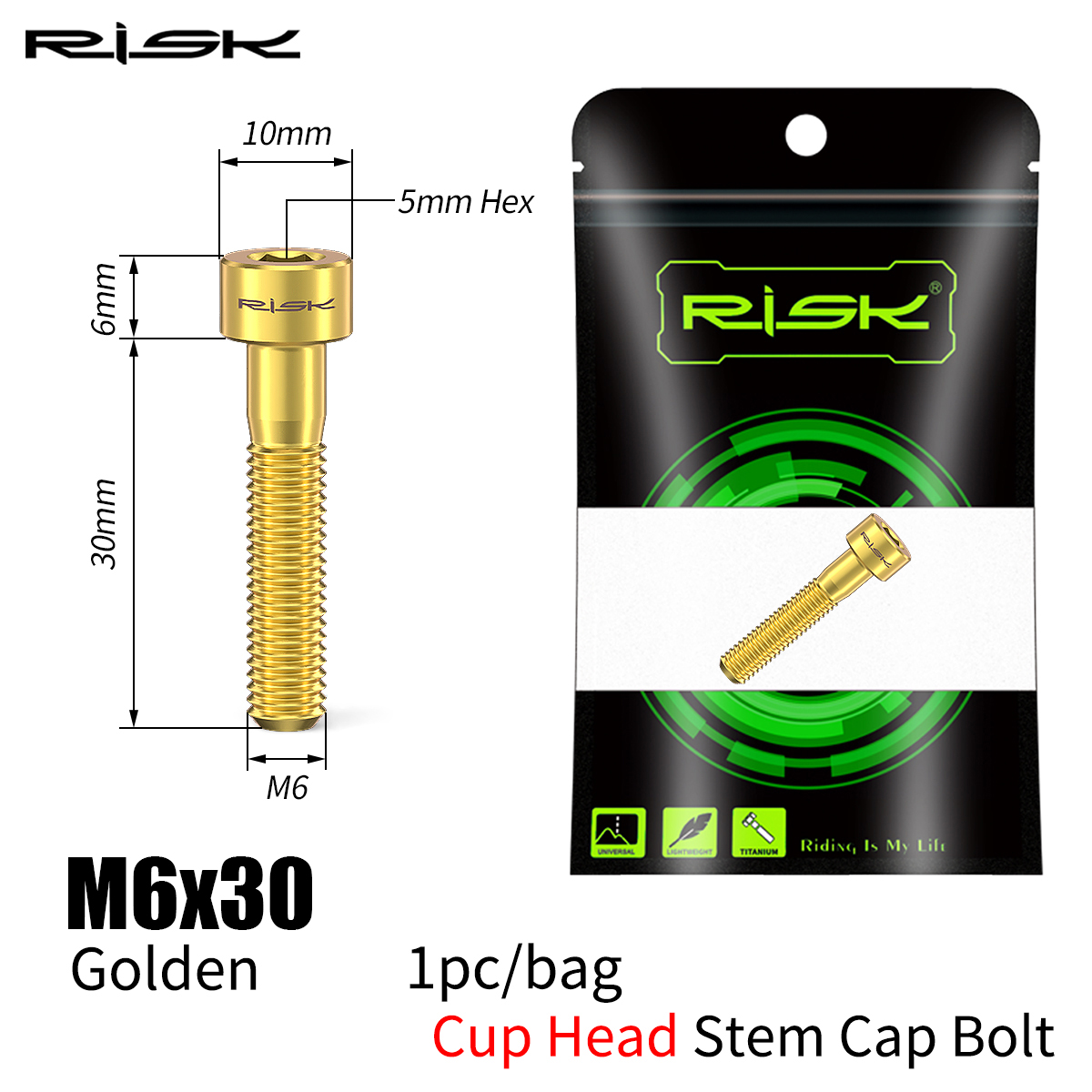 RISK Bicycle Titanium Bolt Screw M6x30 M6x35 M6x40 M6x50 for Bicycle Headset Stem Cap Cover Disc Brake Caliper Flat Allen Head: GRAY