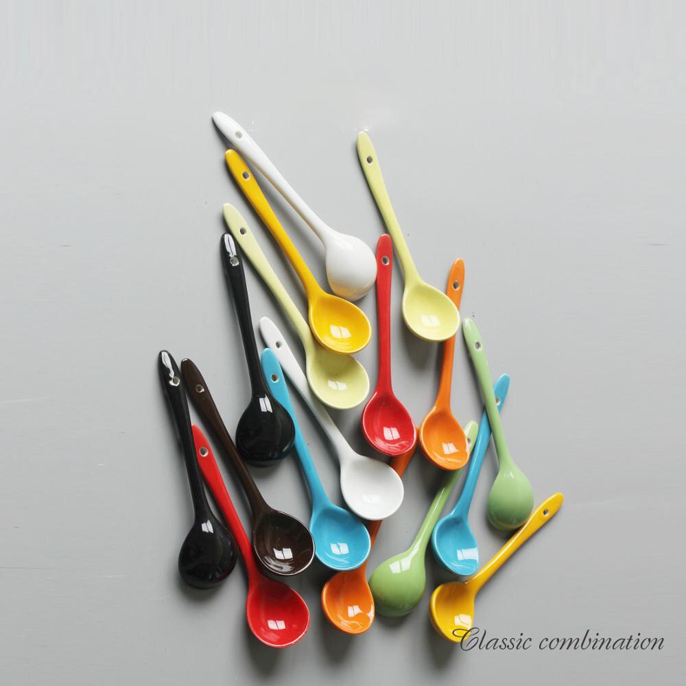 2 PC Colorful Ceramic Spoons Japanese And Korean Colorful Small Spoon Restaurant Spoon White Soup Spoon