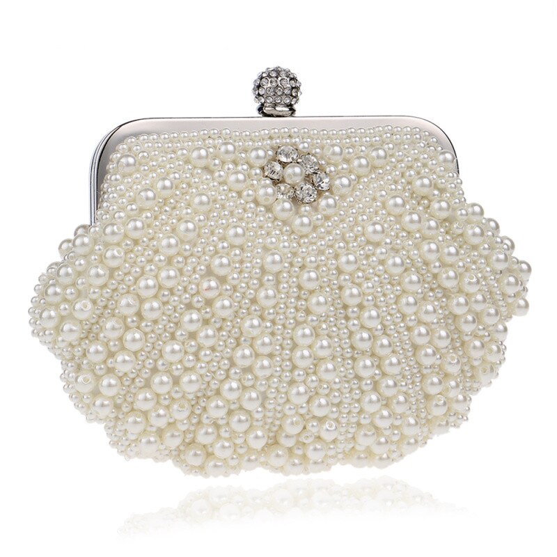Luksus perle shell kvinder aftentasker beaded håndlavede diamanter chan skulder messenger taske krystal bryllup aften taske