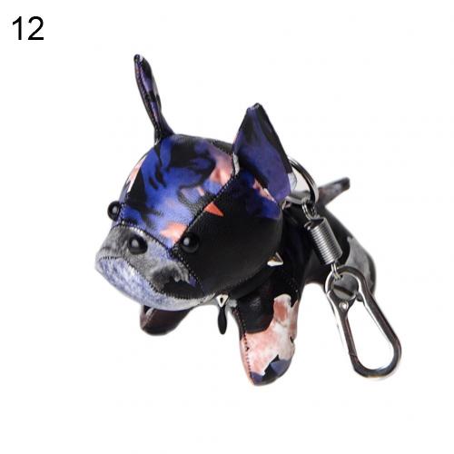 Mini Bulldog Puppy Keychains Faux Leather Doll Key Rings Hanging Pendant Key Holder Charm Bags Decor Car Trinket Punk Chaveiros: 12