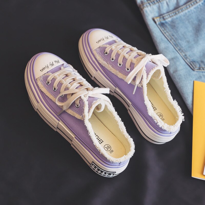 2022 sommer tøfler trendy sko uden hæl kanvas sko hvid dame stilfulde sneakers ingen ryg ensfarvede sneakers