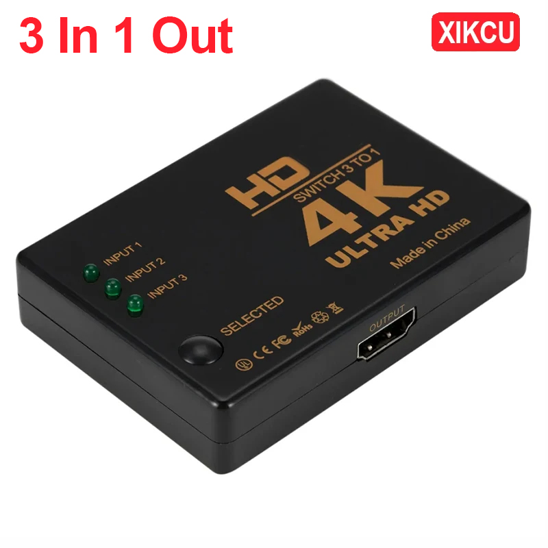 XIKCU HDMI Switch 4K Switcher 3 In 1 Out Full HD 1080P Video Cable Splitter 1x3 Hub Adapter Converter For TV Box HDTV PC: Default Title