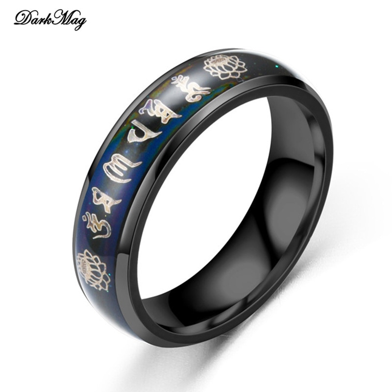 DarkMag Vintage 316L Stainless Steel Ring for Men And Women Power Lucky "Om Mani Padme Hum" Sanskrit Buddhist Mantra Ring