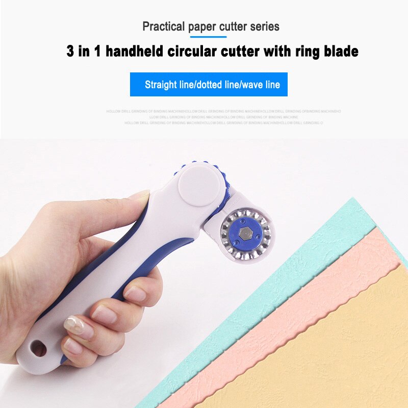 3 in 1 Handheld Rotary Circle Cutter Circular Blades 28mm Paper Cutter Leather Fabric Cutting Tool For Straight Dotted Wave Line