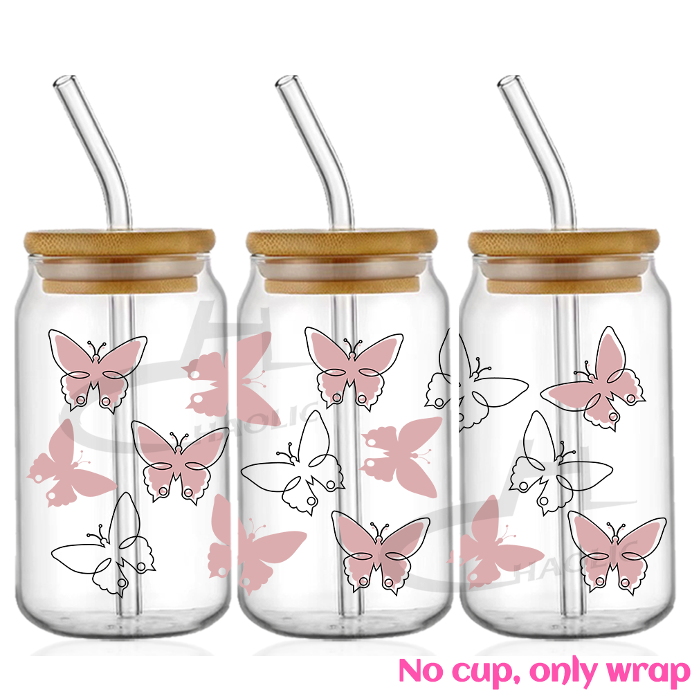 Hermosa mariposa flor UV DTF tazas envoltura pegatina DIY etiqueta transferencia pegatina impresión impermeable
