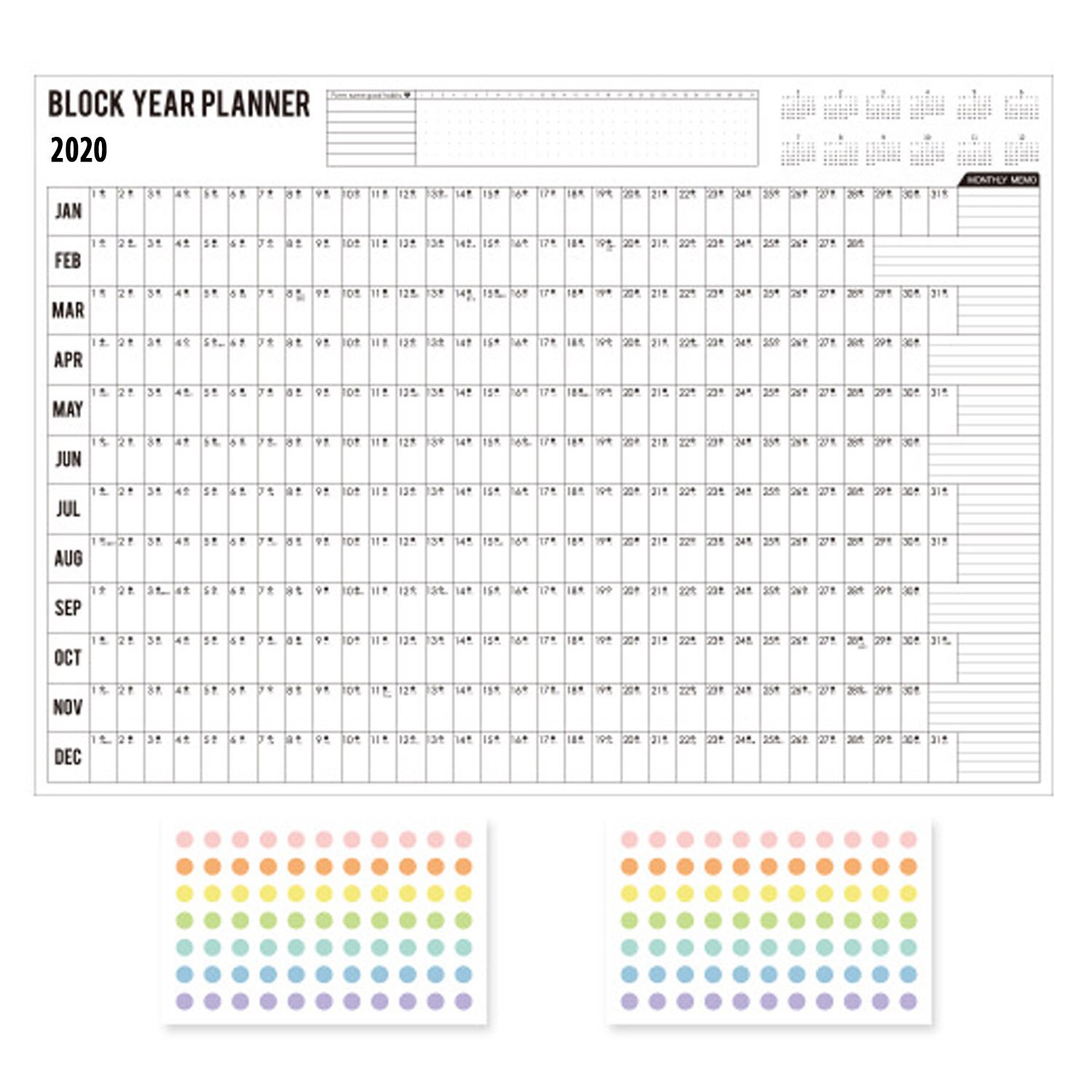 Veggkalender blokk år planlegger daglig plan papir kalender med 2 ark eva markering klistremerker til kontorskole hjemme rekvisita