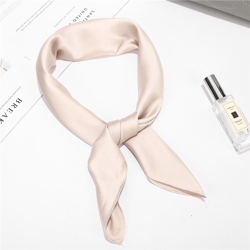 70*70cm Imitation soie doux solide écharpe pour les femmes foulard carré foulards bureau dame accessoires sac vêtements ornement: 11 Beige