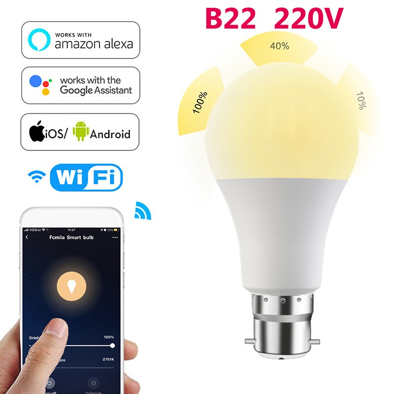 Fcmila smart wifi pære dæmpende pære 15w kold og varm smart home automation stemmestyring arbejde med alexa google home: 110v b22