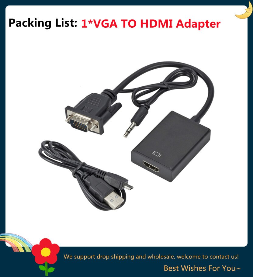 Grwibeou vga to hdmi with 3.5mm audio Cable 1080P vga to hdmi Adapter for PC laptop to HDTV Projector ps4 Video Audio converter: Default Title