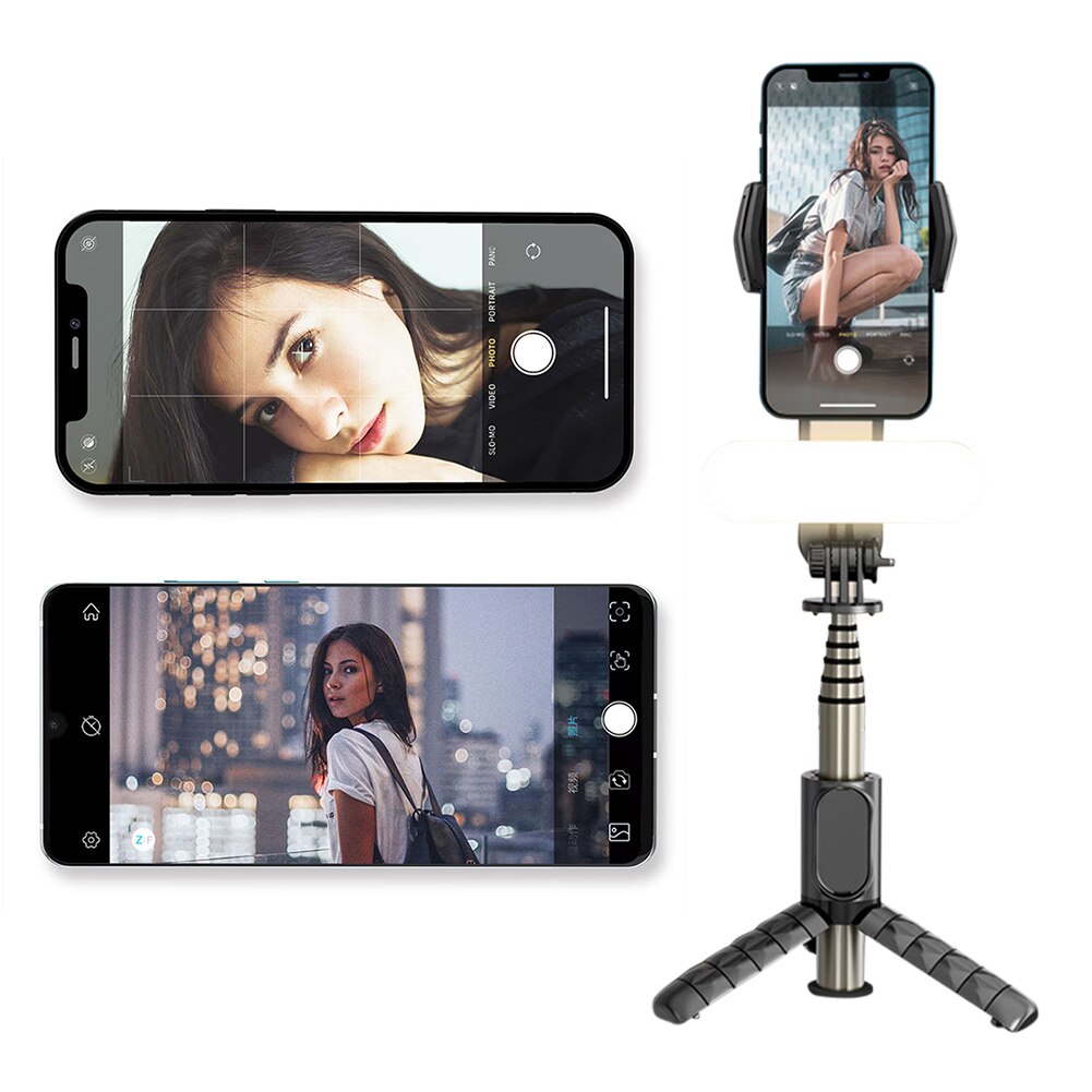 Wireless Handheld Gimbal Stabilizer Mobile Phone Selfie Stick with Fill Light Shutter for IOS Android Smartphone Tripod