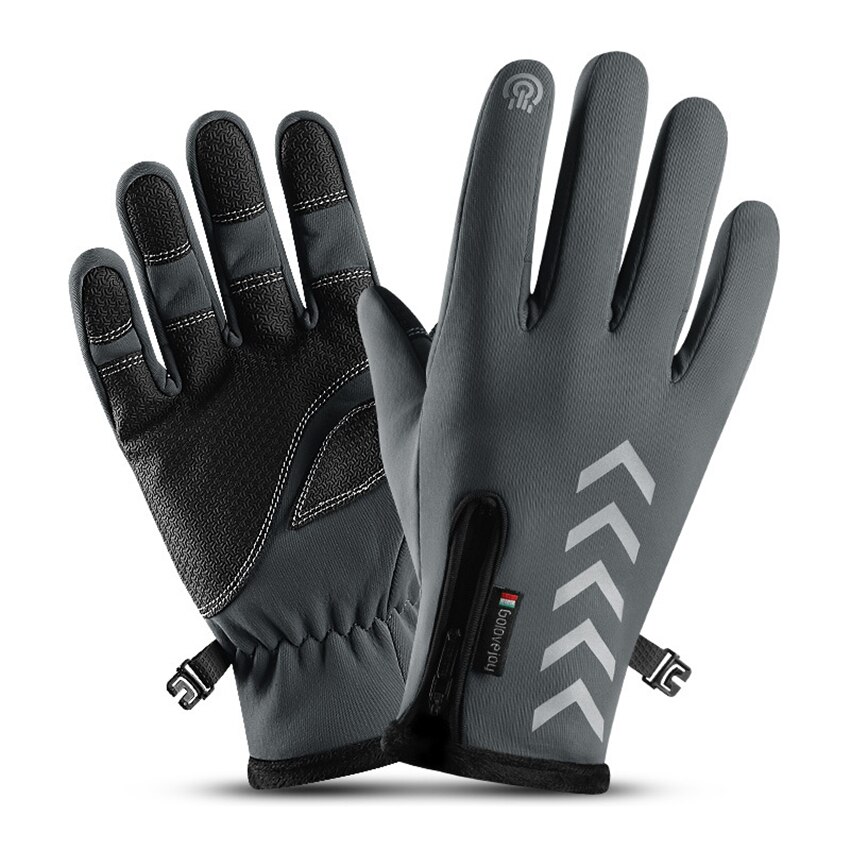 Gants de moto d'hiver pour hommes, bande réfléchissante, écran tactile, imperméables, antidérapants, cyclisme, ski, coupe-vent, chauds, en peluche: Dark Gray / L