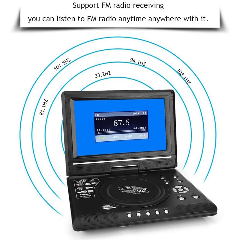 9,8 Zoll Tragbare Hause Auto DVD Spieler Drehbare VCD CD Spiel TV Spieler Radio Adapter Unterstützung FM Radio Empfang-UNS Stecker