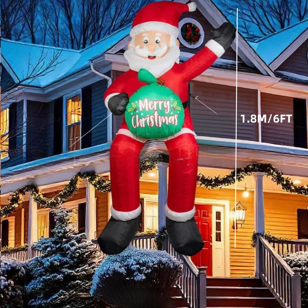 8FT Christmas Inflatable Sitting Santa Holding Bags Outdoor Decoration Rooftop Balcony Garden Party Christmas Decor: L / green