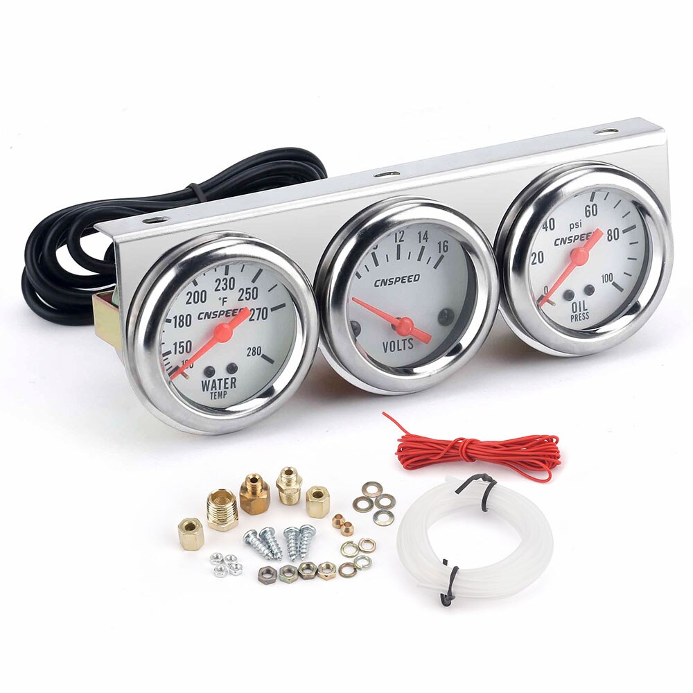 2&quot; 52mm Black white Face Chrome Panel Triple Gauge Set Oil Pressure Water Temp Amps Volt meter