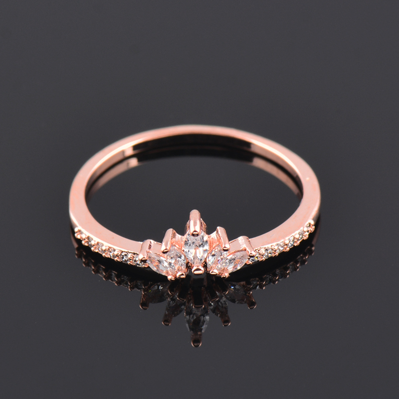 SINLEERY Romantic Princess Style Crystal Crown Rings Rose Gold Silver Color Women Engagement Party Jewelry JZ049 SSG: 8 / rose gold plated
