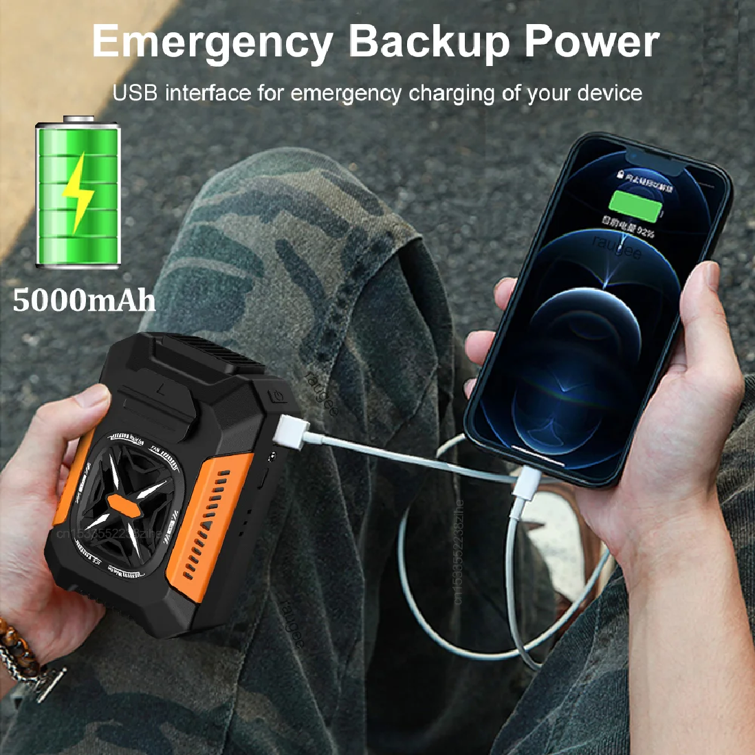 5000 mah vyötärötuuletin kannettava roikkuva kaulatuuletin puettava paitatuuletin 3- nopeuksinen henkilökohtainen viileä vyötuuletin ulkokäyttöön
