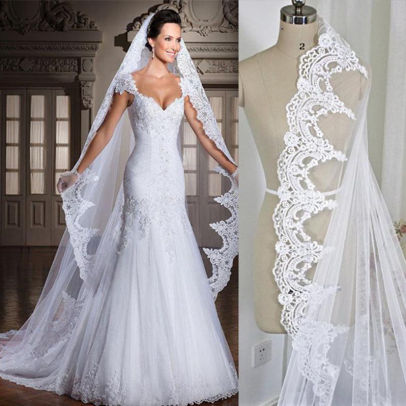 Velos de novia de encaje clásico, accesorios de boda elegantes, aplique de una capa, nuevos