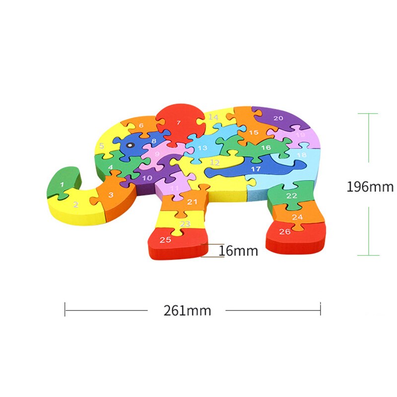 Wooden 3D Jigsaw Educational Toys Animals Elephant Cow Dinosaur Puzzle Wood Toys Kids Numbers Alphabetic Letters Learning Toys