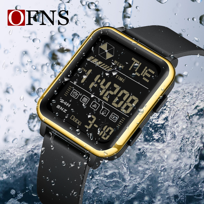 OFNS Top 6159 Casual elektronisch herenhorloge Multifunctioneel digitaal nachtlampje Waterdicht en schokbestendig herenhorloge 2024