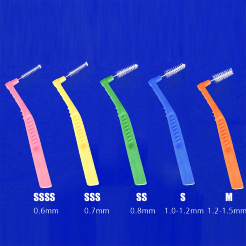 20 Pcs Interdental Brush 0.6mm-1.5mm L-shaped Push-tooth Inter-brush Soft Floss Toothbrush Orthodontic Brush Oral Care Tool