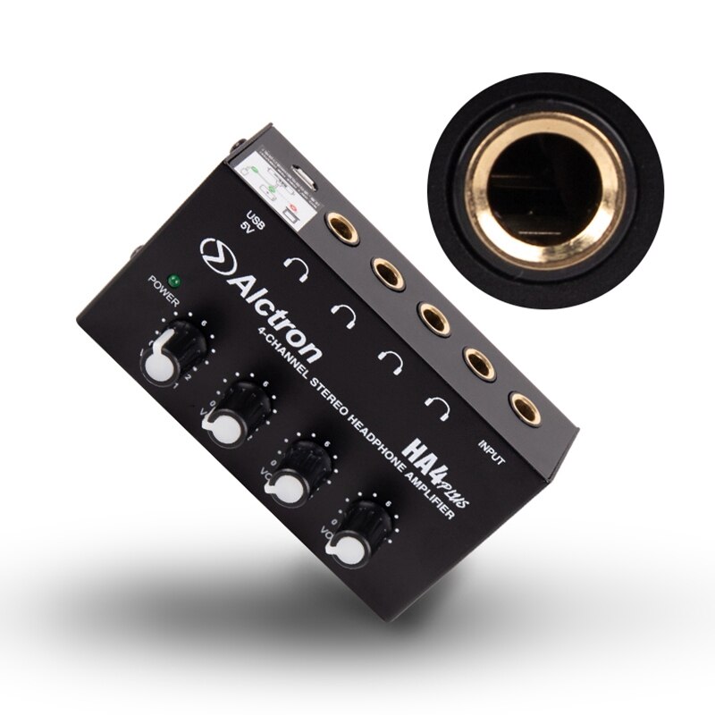 Alctron 4-Channel Portable Stereo Headphone Amplifier Mini Earphone Splitter Amp TRS Headphones Output Jack