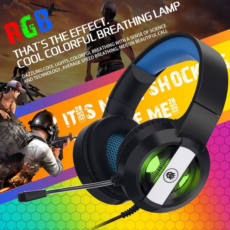 Gaming Headsets Gamer Hoofdtelefoon 7.1 Surround Sound Stereo Bedrade Koptelefoon Usb Microfoon Bule Licht Pc Laptop Game Headset