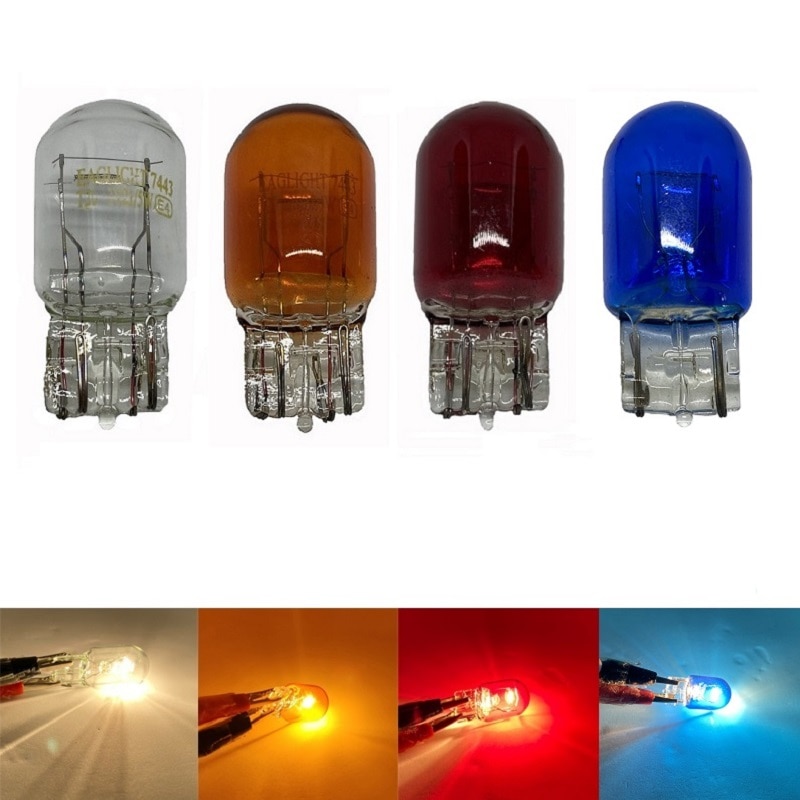 Bombillas halógenas T20 7440 WY21W W21W 7443 W21/5W T20, luz de marcha atrás de respaldo superbrillante para lámpara de señal de coche 12V, color ámbar, rojo y azul