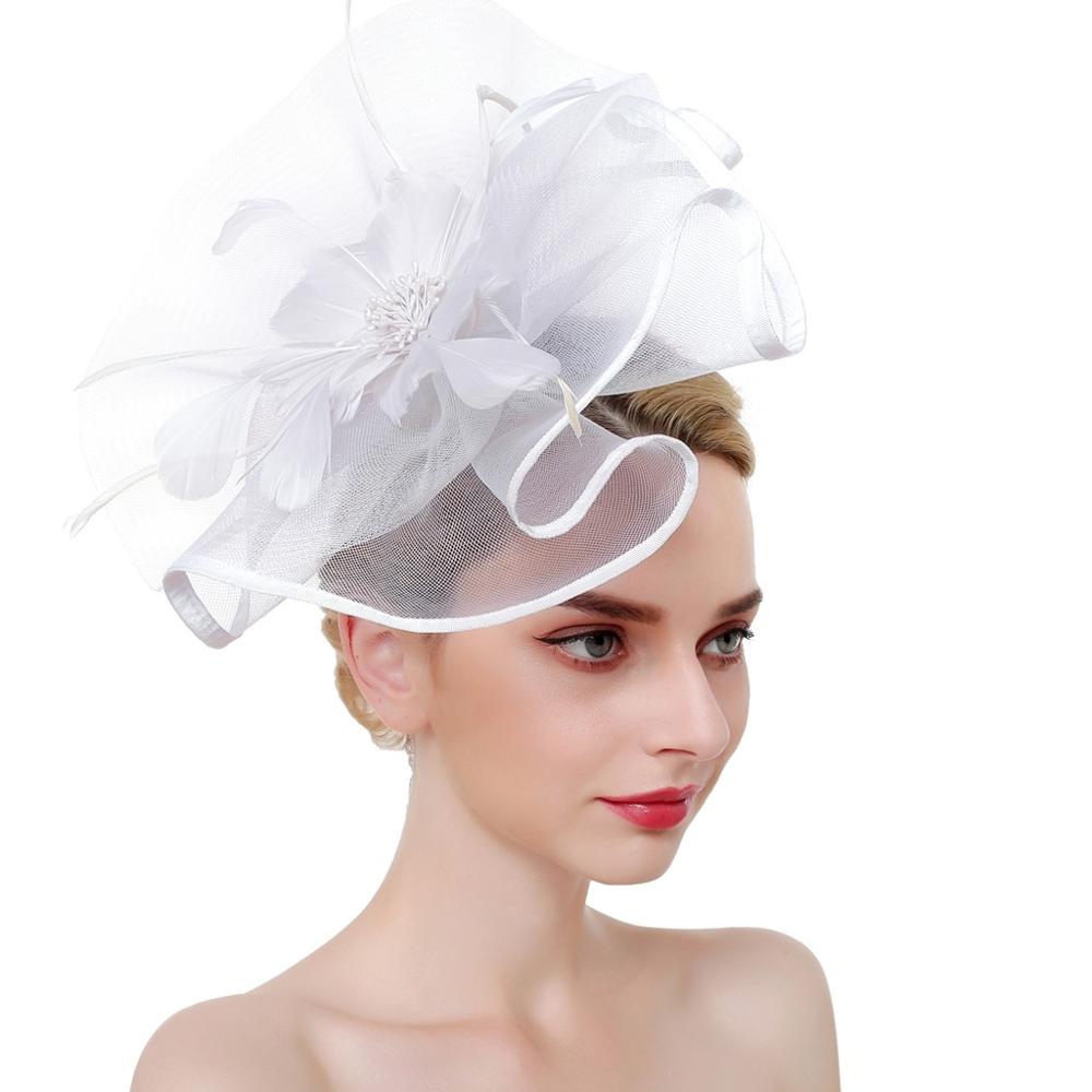Sombrero de malla de plumas Fascinator para mujer, , diadema de flores grandes, Clip, boda, novia, de té, iglesia, novedad de