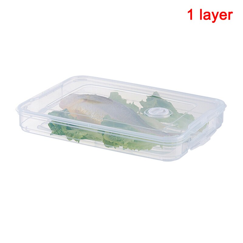 Container Airtight Food Preservation Tray Refrigerator Dumplings Storage Organizer Box with Lid FAS: transparent-1 layer