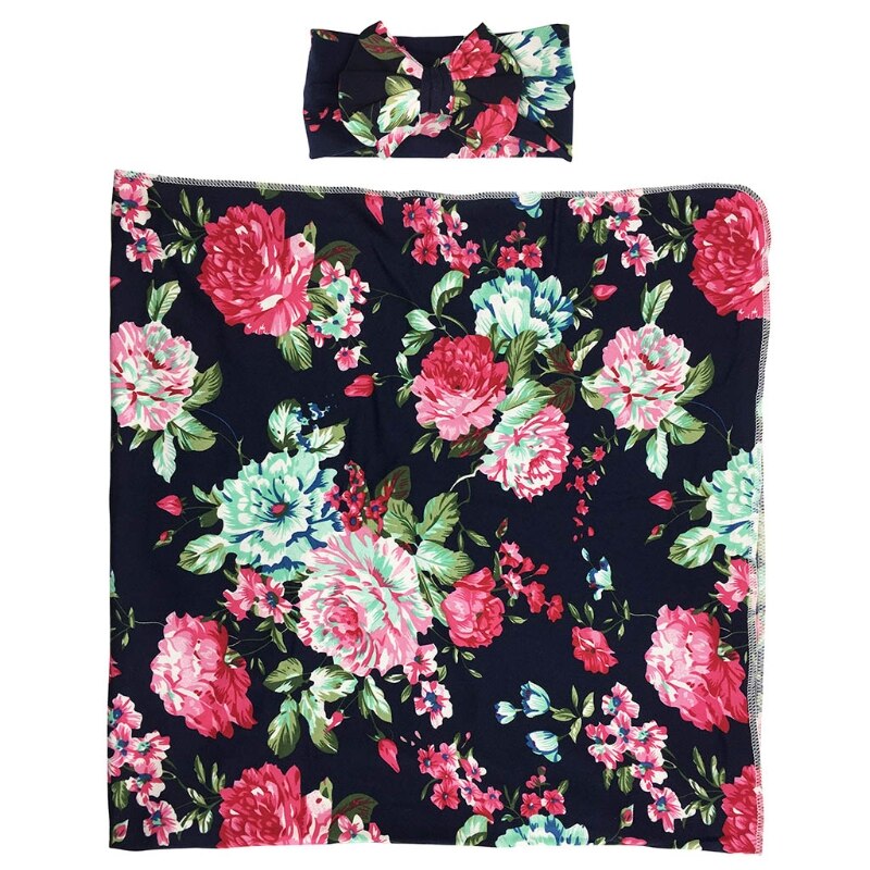 2 uds. De envoltura Floral para Recién Nacido + conjunto de diadema, manta receptora de algodón para bebé, saco de dormir, banda para el pelo: 3