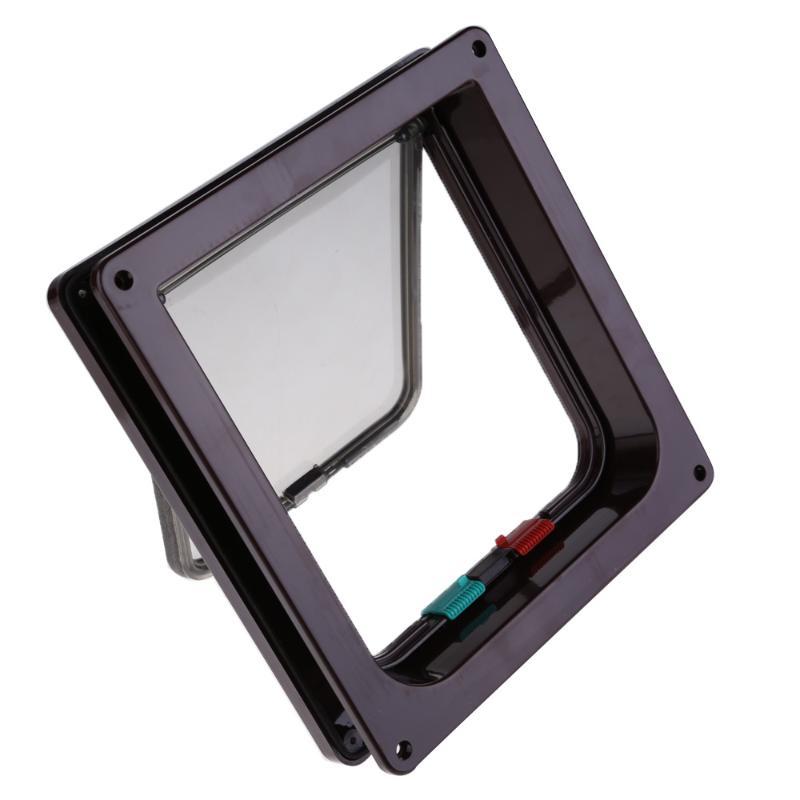 Pet Dog Door Safe Ferromagnetic Wall Entry Locking Automatically Close Pet Dog Cat Door Pet Supplies Flap Door Pet Door WF: brown / XL 28.5X24.5X5.5cm