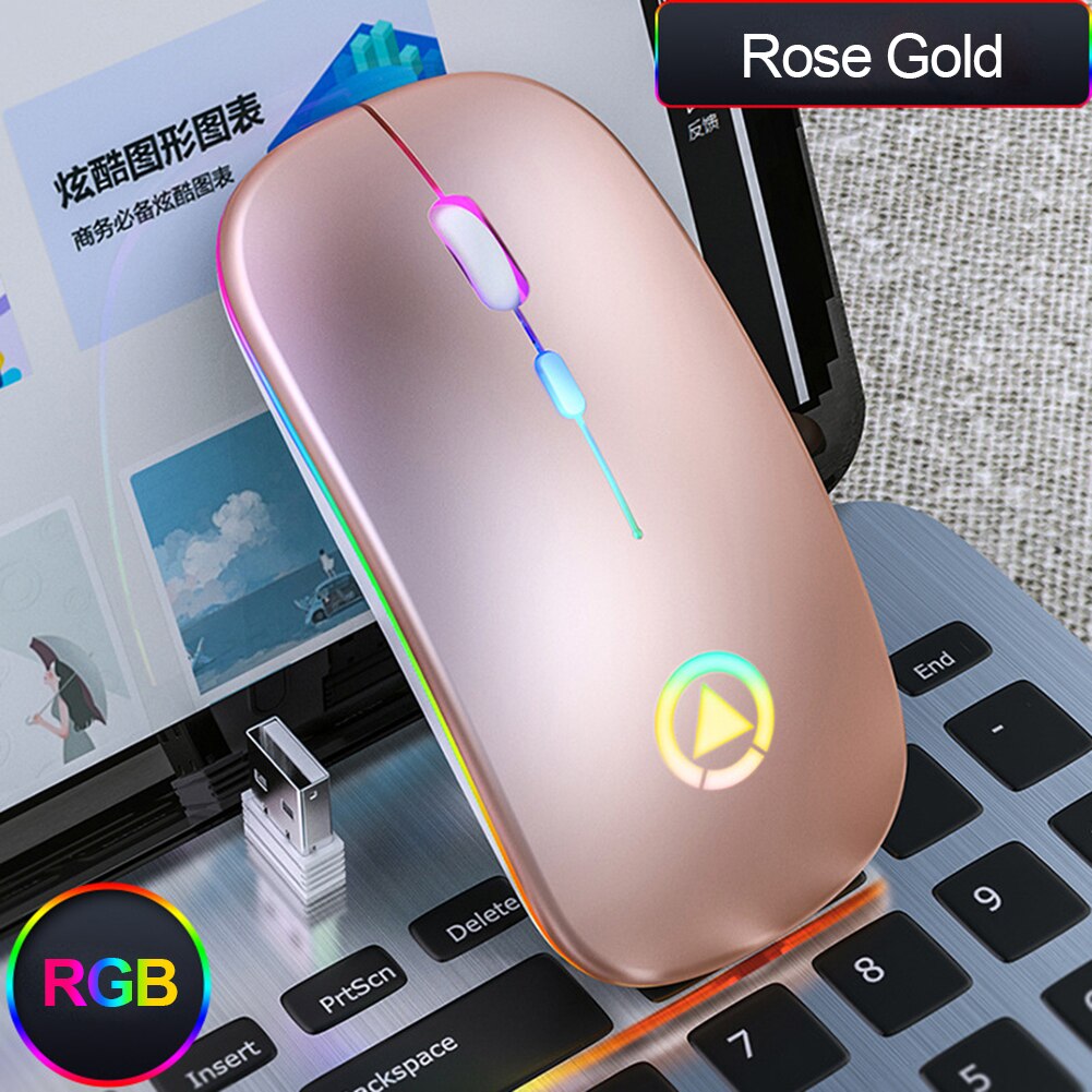 2,4 GHz RGB Drahtlose Maus Stille LED hinterleuchtet 1600DPI Ergonomische Maus USB Optische Wiederaufladbare Mäbenutzen Computer Maus Für PC Laptop: rosa single mode